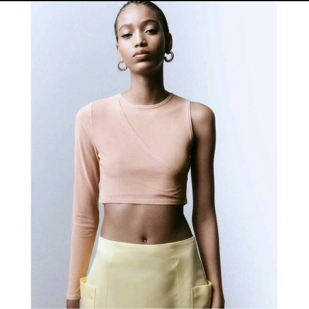 Zara Asymmetrical Knit Tulle Top L